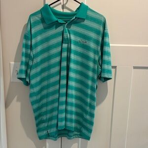 Golf Greg Norman Men's Teal Striped Polo Shirt - Performance Short Sleeve
